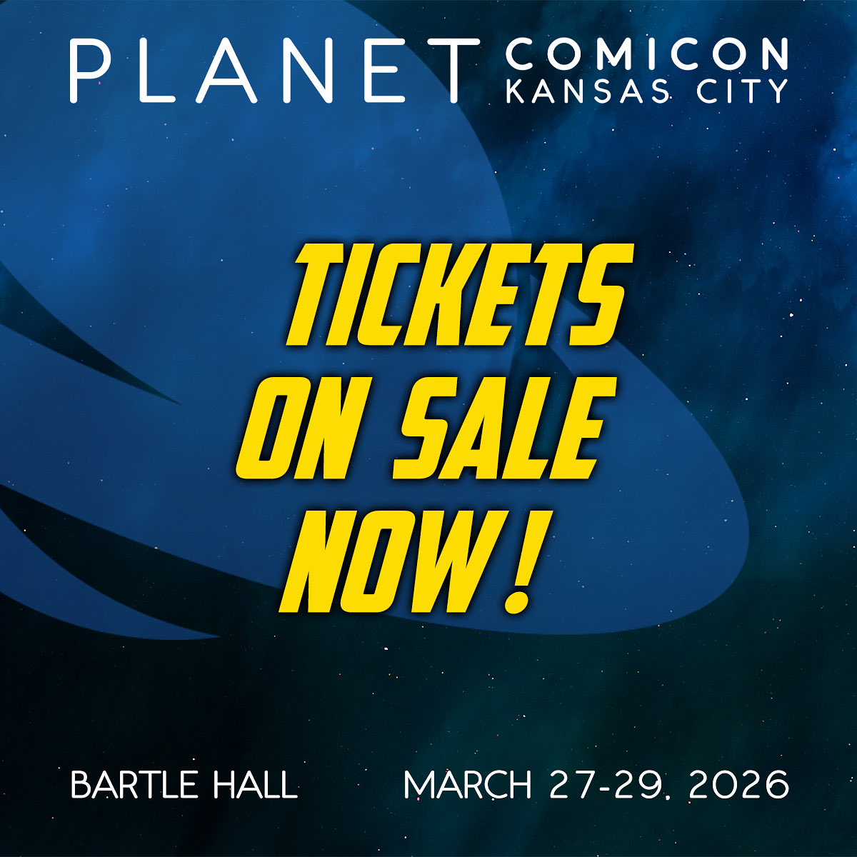 Ready, set, GO!💨

Tickets for Planet Comicon Kansas 2026 are officially on sale! We’ll see you March 27-29 at the Kansas City Convention Center.

🎟️ Get your tickets at conventions.leapevent.tech/events/landing…