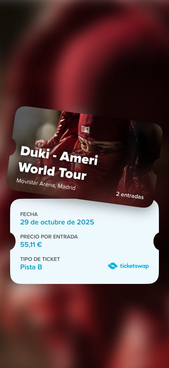 VENDO 2 ENTRADAS PARA DUKI 
ticketswap.com/listing/duki-a…