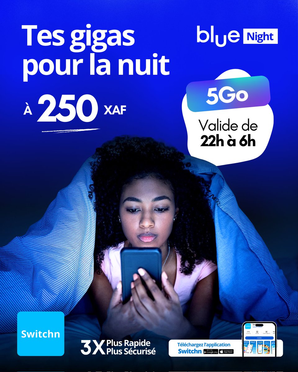 SwitchnLtd's tweet image. Profite cette nuit d’un forfait Prime à 250F, 5Go c’est moo comme Blue!
#switchn #DataBundle #CAMTEL