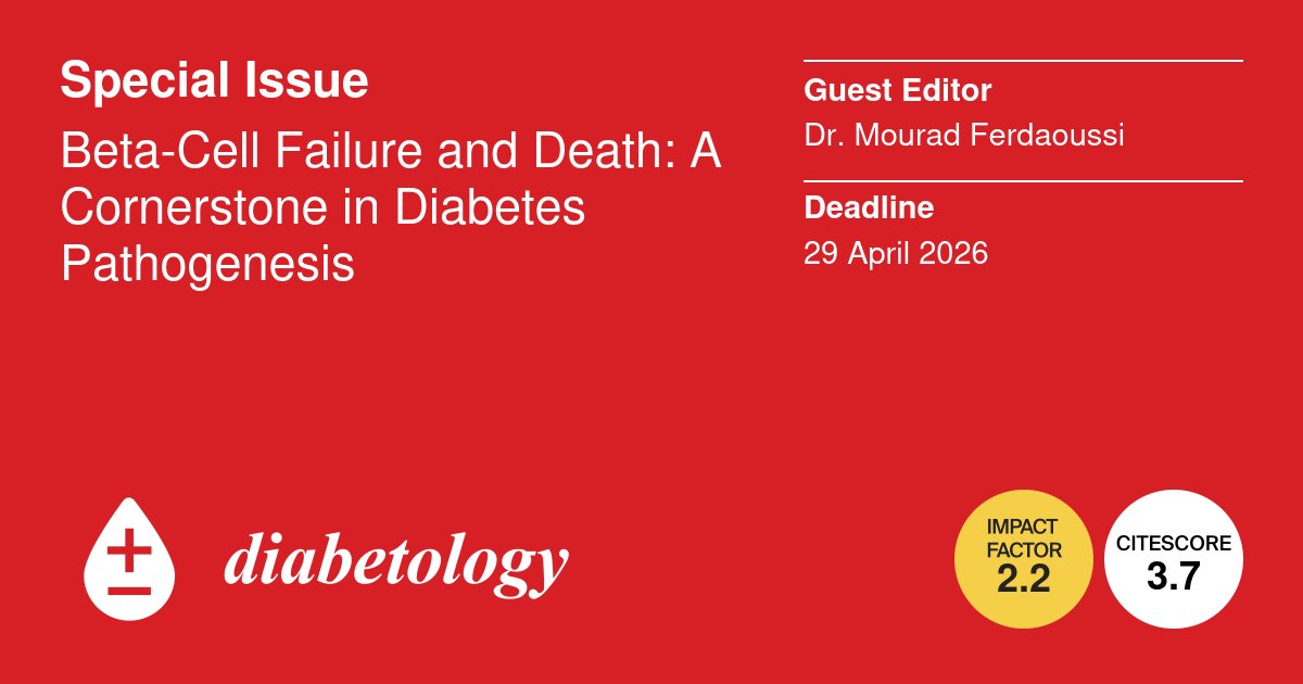 The Special Issue "Beta-Cell Failure and Death: A Cornerstone in Diabetes Pathogenesis", guest-edited by Dr. Mourad Ferdaoussi, is open for submissions in Diabetology!

Check it here: mdpi.com/journal/diabet…