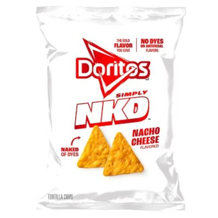 CrunchedShow's tweet photo. Doritos release “Naked” range, free of artificial dyes and flavors https://t.co/E6AiQdge5r