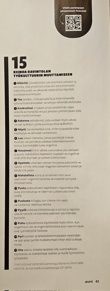 15 vinkkiä parantaa #työhyvinvointi'a Aromi-lehdestä.