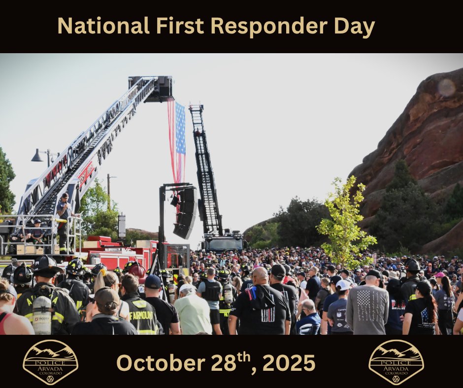 ArvadaPolice's tweet photo. National First Responder Day 2025

Today, we honor the incredible men and women who answer the call every day. The Arvada Police Department is proud to work alongside so many excellent first responder partners who help keep our community safe.

“We recognize and thank all our First Responders for your bravery, dedication, and selflessness. Each day, you put yourself in harm’s way to ensure the safety and well-being of those you serve.”
— Ed Brady, Chief of Police, Arvada Police Department

Thank you to all our partners in Jefferson County — including our fire, police, EMS, and dispatch professionals — for your unwavering service and teamwork. Thank you to all our other state and federal partners as well.

#NationalFirstResponderDay #ThankYouFirstResponders #ArvadaPolice #JeffersonCounty #FirstResponderStrong #CommunitySafety