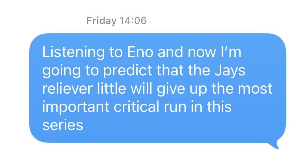 RealDWalk's tweet photo. @enosarris sent this text last Friday before game 1 started after listening to your series preview. All the credit to you! Love the show. Thanks for all the analysis. Keep up the good work. https://t.co/NM0WUz7Dxr