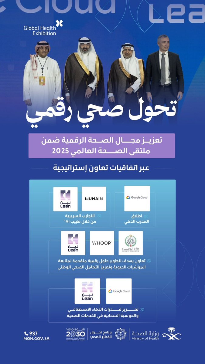 ضمن حزمة منجزات #ملتقى_الصحة_العالمي، اتفاقيات وإطلاقات في مجال الصحة الرقمية، والذي يسعى لتعزيز الشراكات، وتوظيف الحلول الرقمية في ارتقاء جودة الخدمات الصحية.