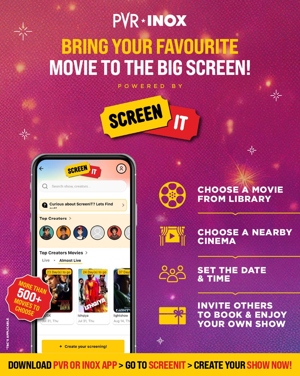 INOXMovies's tweet image. Make the big screen feel a little more personal. 🎬🥂 
Book your private show with #ScreenIT and enjoy cinema, your way.
Download the app: onelink.to/3ueduh
.
.
.
#PVRINOX #ScreenIT #CinemaOnYourTime