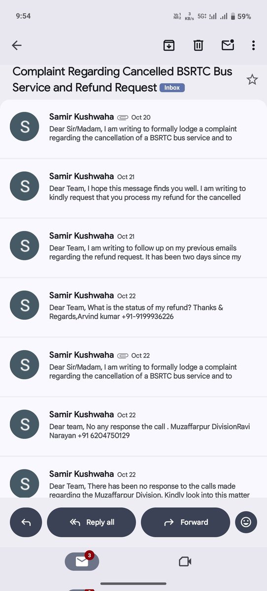 samirmaurya88's tweet photo. @BiharTransport @JduSheela Ticket book karne ke baad bus cancel ho jaati hai.
Payment refund nahi milta.
Customer care (mail/call) se koi response nahi milta.
@bsrtc
@News18Bihar
@BiharTransport
@ajashutoshjha 
@ZeeBiharNews 
@CMBiharNK 
@narendramodi @yadavtejashwi @cmbihar https://t.co/CPbvQU3H18