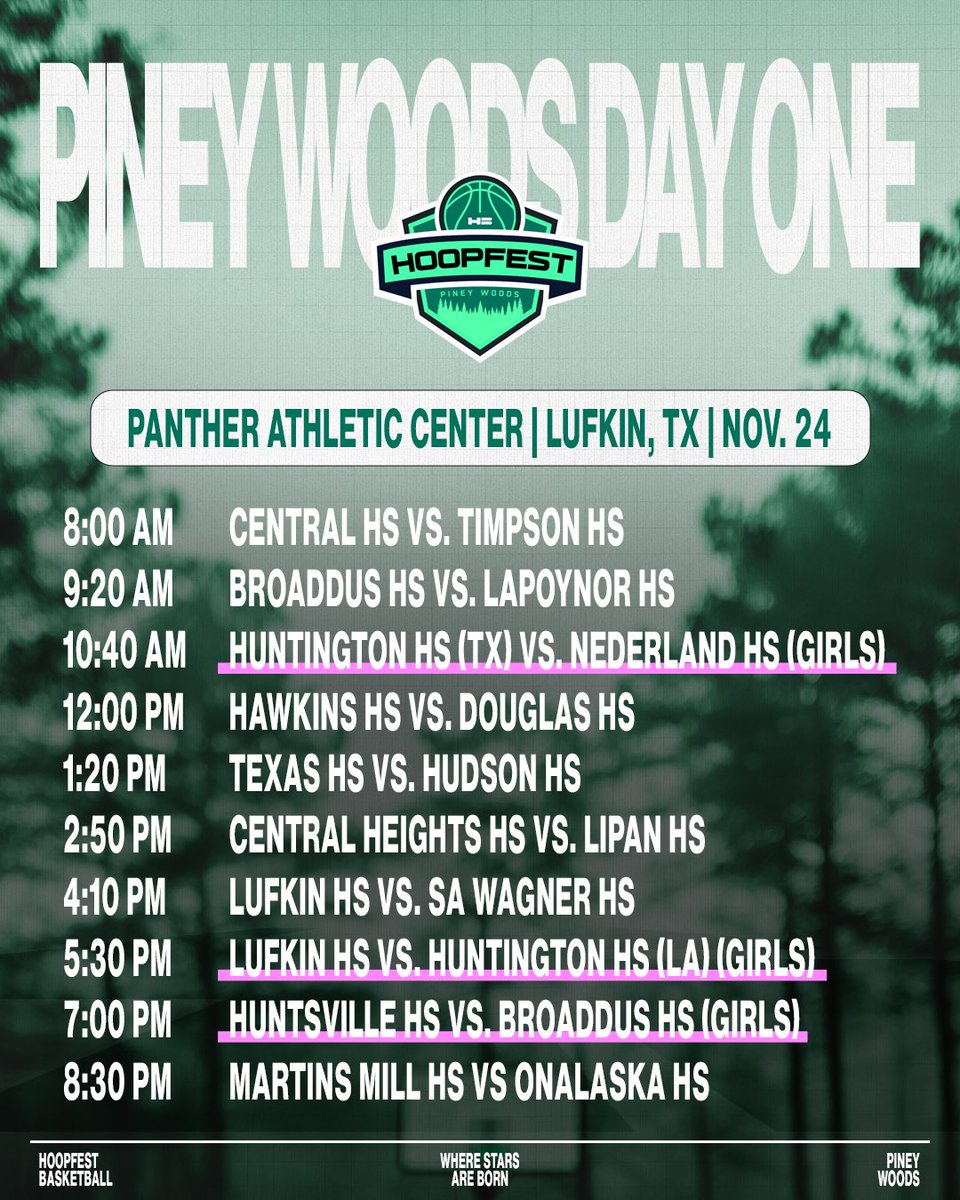 HoopfestB's tweet image. The woods get loud this November.
Piney Woods Hoopfest Schedule is HERE.
📅 Nov 24–25 | 📍 Lufkin, TX