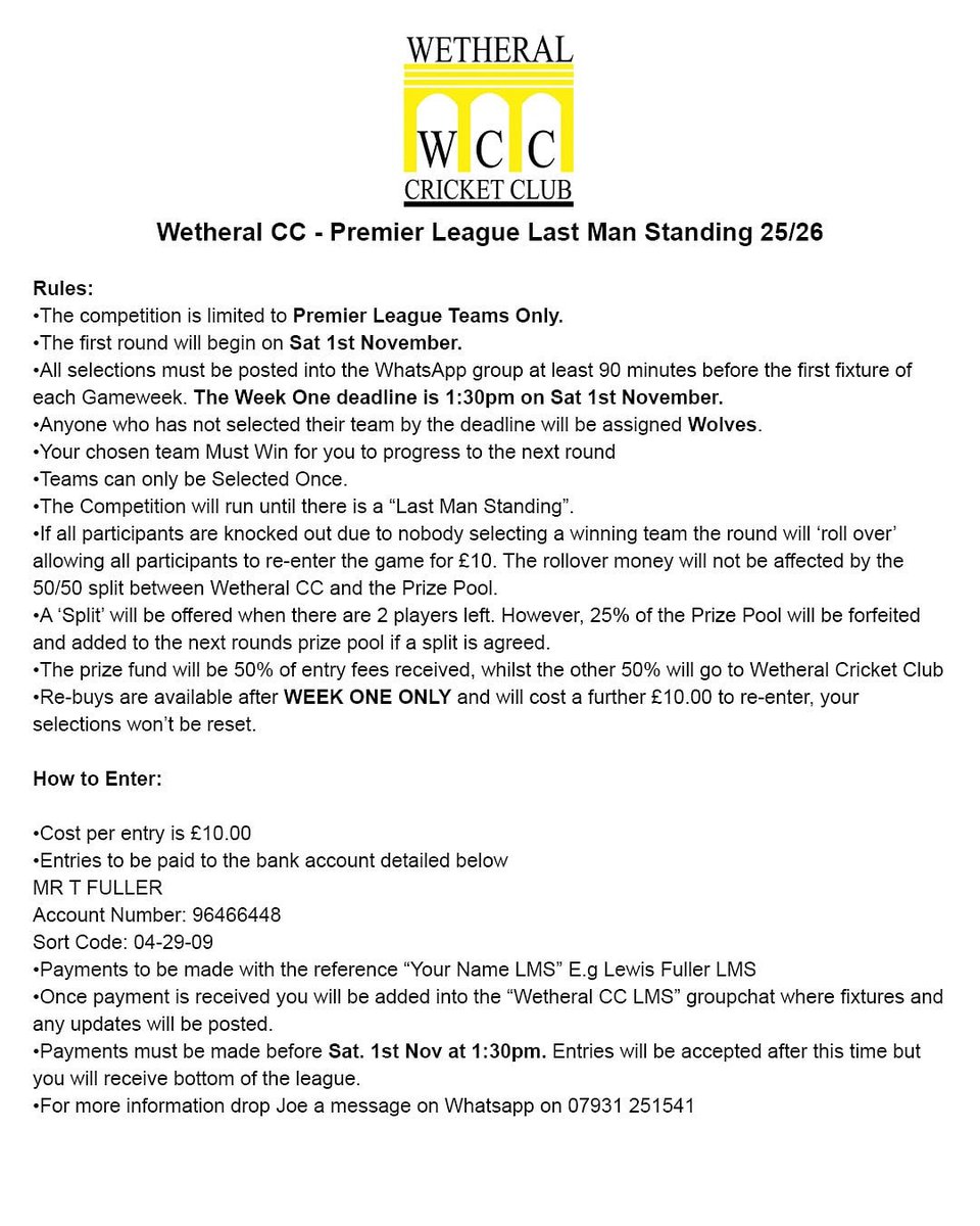 WetheralCC's tweet image. Something like: LMS starting this weekend. Over £250 won last time out.  Get in touch to be involved