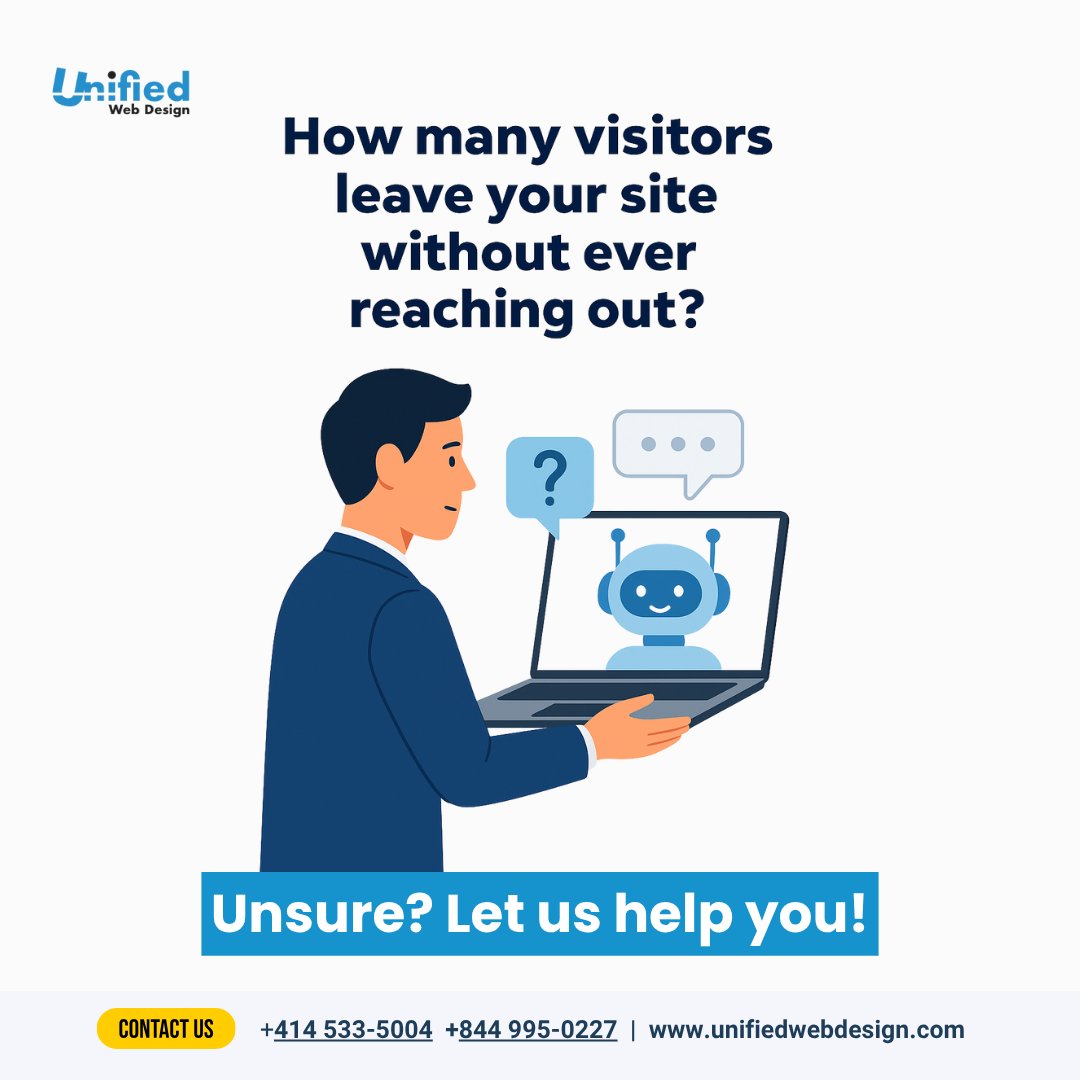 UnifiedWD's tweet image. Let’s be real—most people don’t want to fill out forms. They want quick answers. 

That’s where chatbots shine—helping visitors, capturing leads &amp;amp; guiding them 24/7. 

A small upgrade, big impact. 👉 unifiedwebdesign.com 

#ChatbotIntegration #WebDesign #CustomerExperience