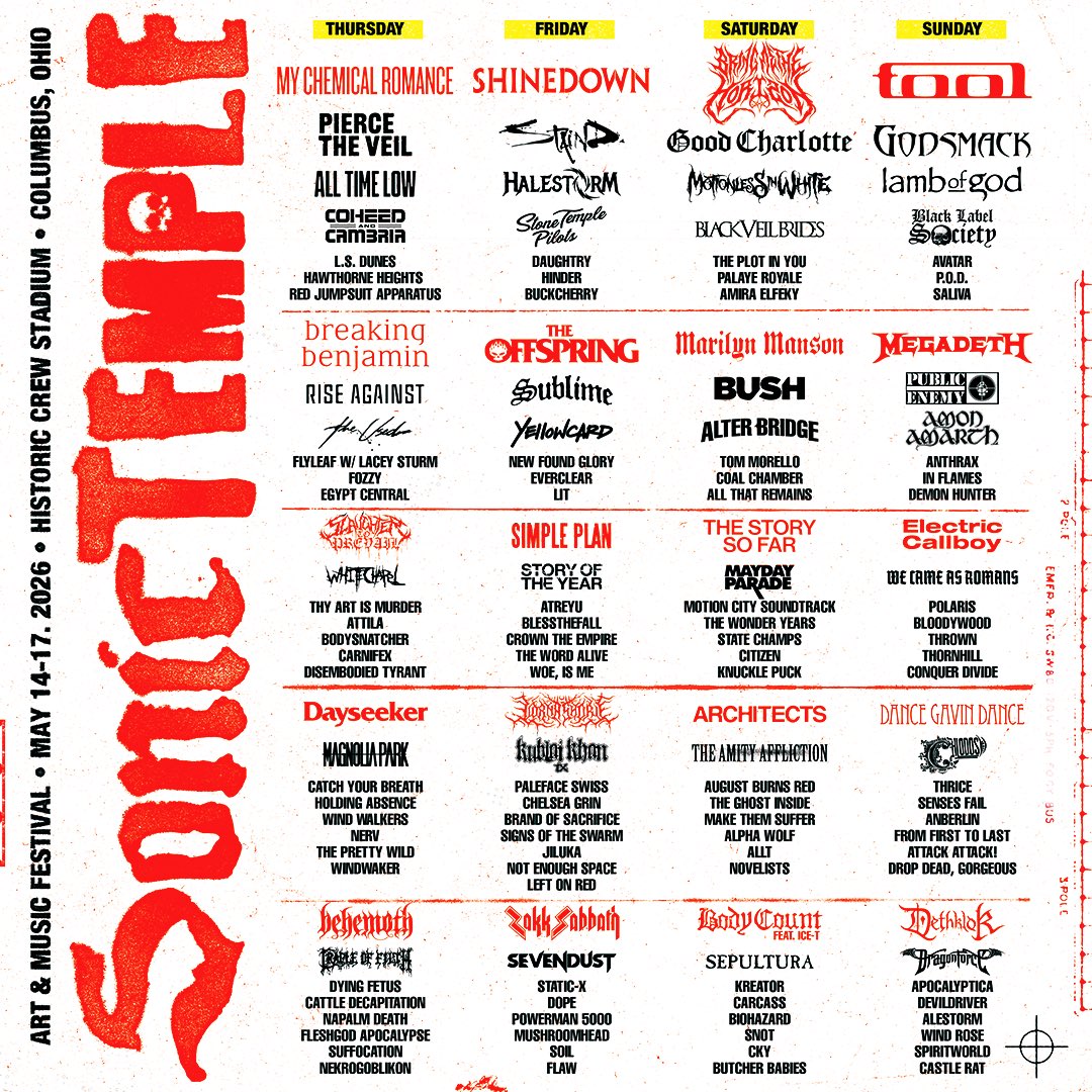 SONIC TEMPLE lineup! lots of killer bands will crush Columbus, Ohio - May 14-17, 2026. See you there! Get your tickets! sonictemplefestival.com
#bodycountband <a href="/FINALLEVEL/">ICE T</a> <a href="/SonicTempleFest/">Sonic Temple Festival</a>