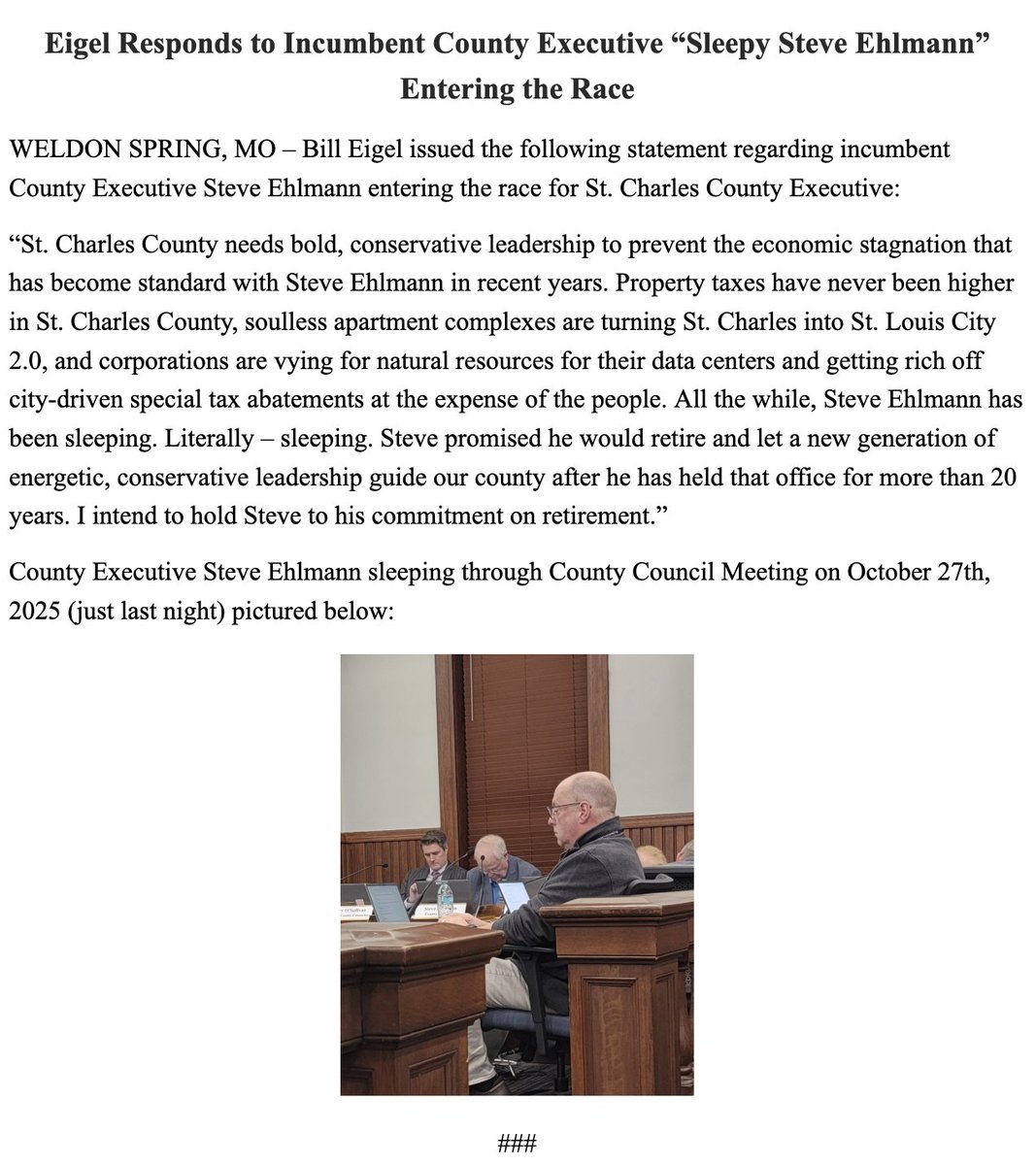 BillEigel's tweet image. My comments on @SteveEhlmann entering the race for St. Charles County Executive below ⬇️