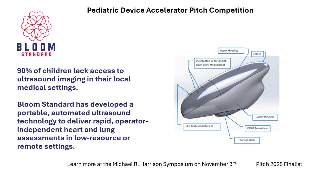 🚀 Meet the Pitch Finalists | Day 2!
We’re spotlighting our finalists in the 2025 UCSF–Stanford Pediatric Device Consortium Pitch Competition.

🔊Bloom Standard | bloomstandard.com
📅11/3/2025 | Robertson Auditorium UCSF Mission Bay
🔗pediatricdeviceconsortium.org/events/2025/11…