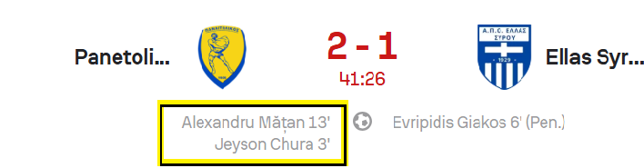 10 días después de su debut, en el que jugó desde el minuto 46, hoy <a href="/JeysonChura/">Jeyson chura</a>  arranca en el onceno titular con el <a href="/FC_Panetolikos/">Panetolikos FC</a> por la #SuperligaGriega .

Y ni bien comenzado el partido MARCA SU PRIMER GOL💪💪🏿💪💪🏿💪💪🏿!!!