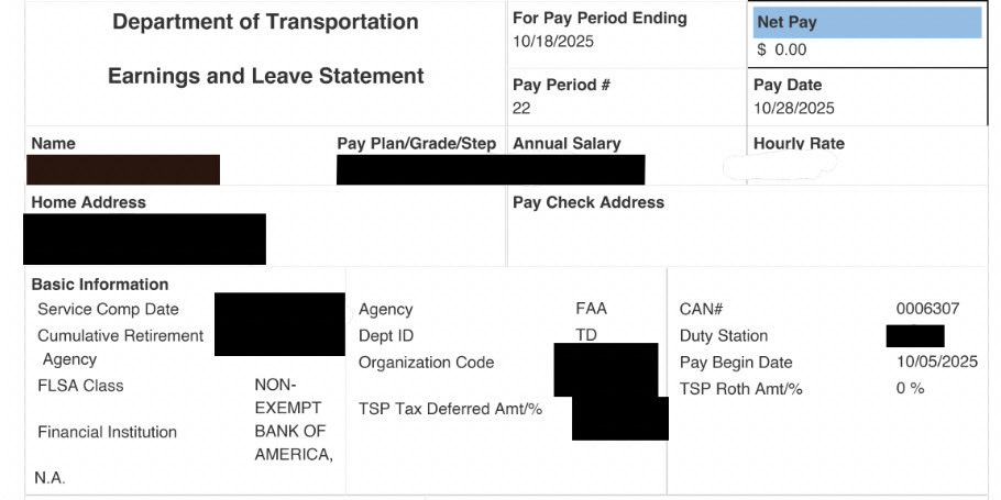 This is what a paystub for an air traffic controllers looks like today, via one provided to <a href="/AlexandraSkores/">Alexandra Skores</a>. This is the first time that controllers aren’t getting paid since the shutdown started.