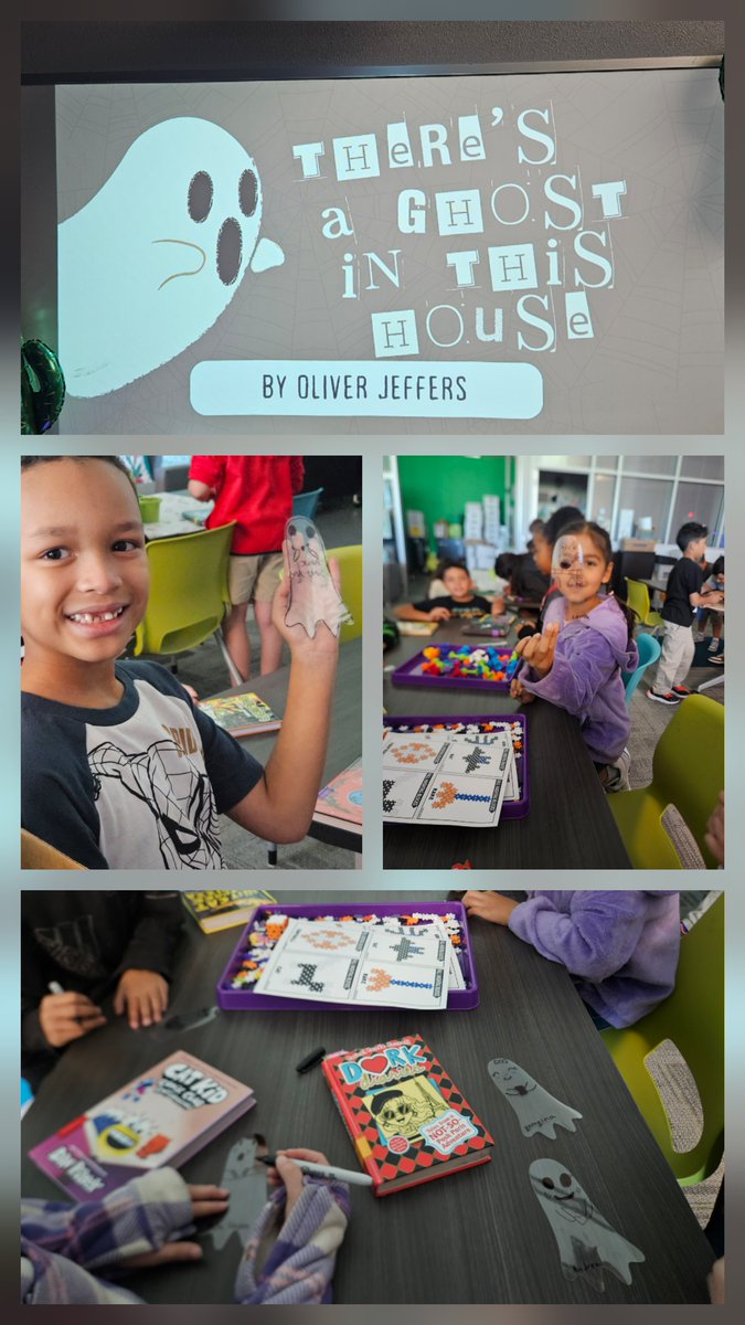 Spooky read today with <a href="/OliverJeffers/">Oliver Jeffers</a>  👻 then we made Booo-marks with left over lamination! Thank you <a href="/Alex_Cobos19/">Alexandra Cobos</a> for your help!
#CTEHeartatWork 
#sisd_reads
