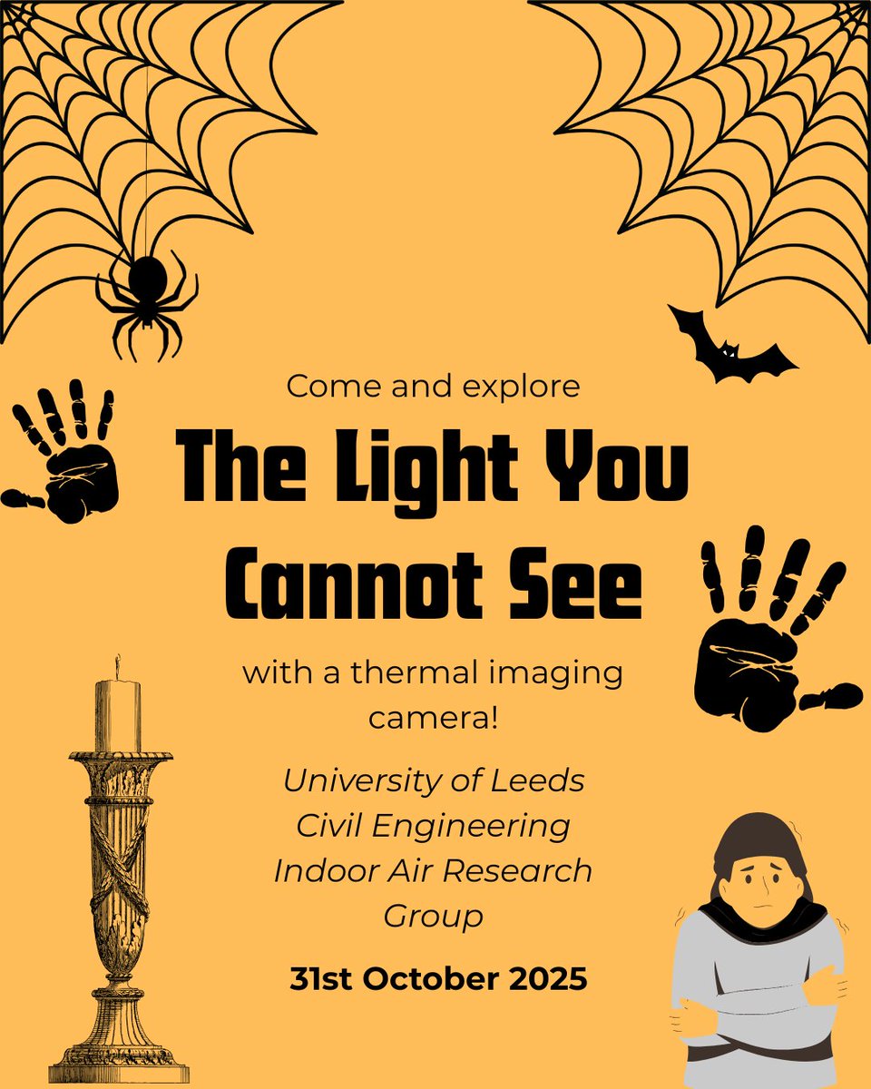 MathsCityLeeds's tweet image. This Halloween at MathsCity, uncover the light you cannot see with the University of Leeds&apos; Indoor Air Research Group thermal imaging camera - revealing ghostly handprints, hidden heat and invisible science. #maths  #Halloween  #mathscity #Leeds