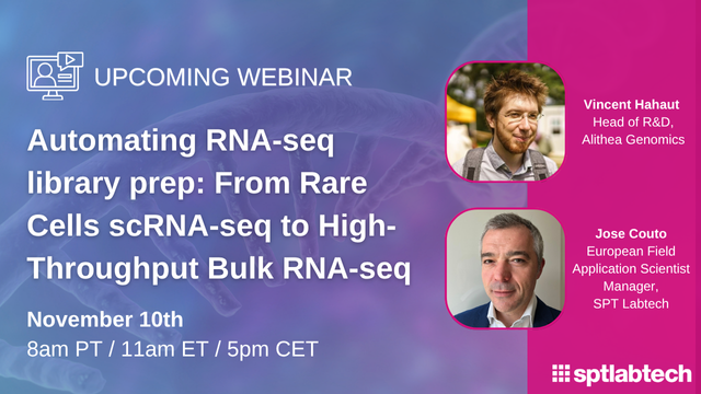 SPTLabtech's tweet image. Join our upcoming webinar “Automating RNA-seq Library Prep: From Rare Cells to High-Throughput Screens” to see how @AlitheaGenomics and SPT Labtech are making RNA-seq faster, easier, and more scalable. 

Register now 🔗 go.sptlabtech.com/4hxkUmC 

#LabAutomation #SingleCell