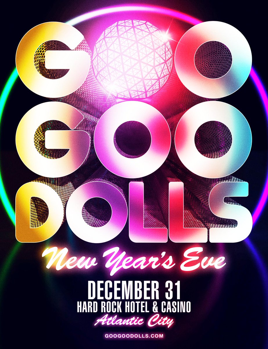 googoodolls's tweet image. Ring in 2026 with us in Atlantic City 🎉🎊 Tickets go on sale this Friday, October 31 at 10 AM local time.