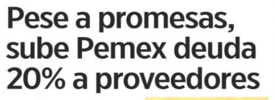 Pemex sigue hundiéndose: su deuda con proveedores subió 20% este trimestre.
El gobierno habla de "rescate", pero miles de PYMES siguen sin cobrar.
No hay soberania cuando no se cumple con quienes sí trabajan.