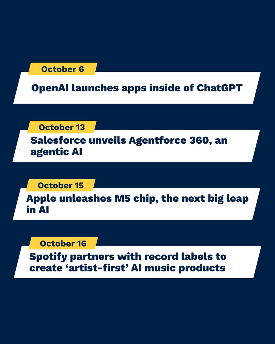 From OpenAI’s app launch to Apple’s new M5 chip and Salesforce’s agentic AI, the future of intelligent tech is accelerating fast.

OpenAI: bit.ly/4ntpjbz
Salesforce: bit.ly/3WUxRgG
Apple: apple.co/3WmBko7
Spotify: bit.ly/4o5djy1
