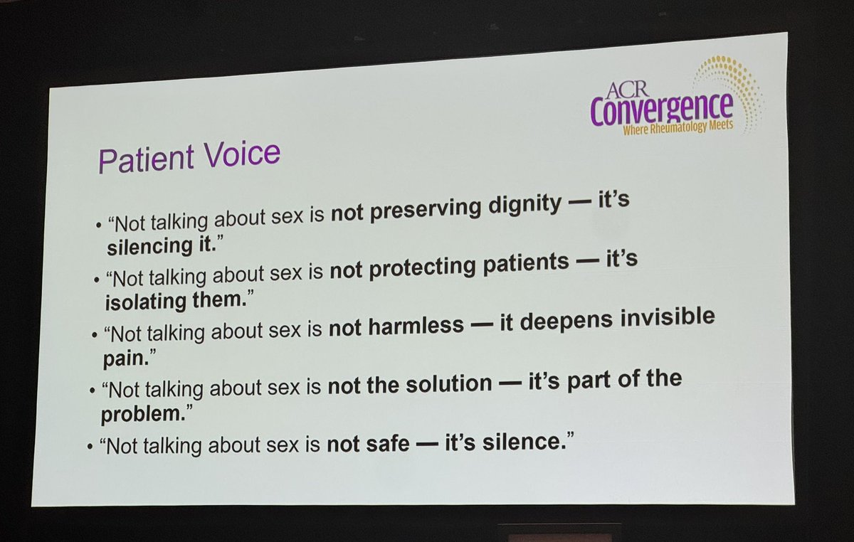 TiffanyAndLupus's tweet photo. Dr. Jillian Rose also shared some great analogies for what NOT talking about sex health is like!
🔸…it’s like treating half the disease.
🔸…is like measuring function without asking about QoL (quality of life)
See images for reference ↴ #ACR25
#LADAorg #LupusChat https://t.co/hbDeni4Kdx
