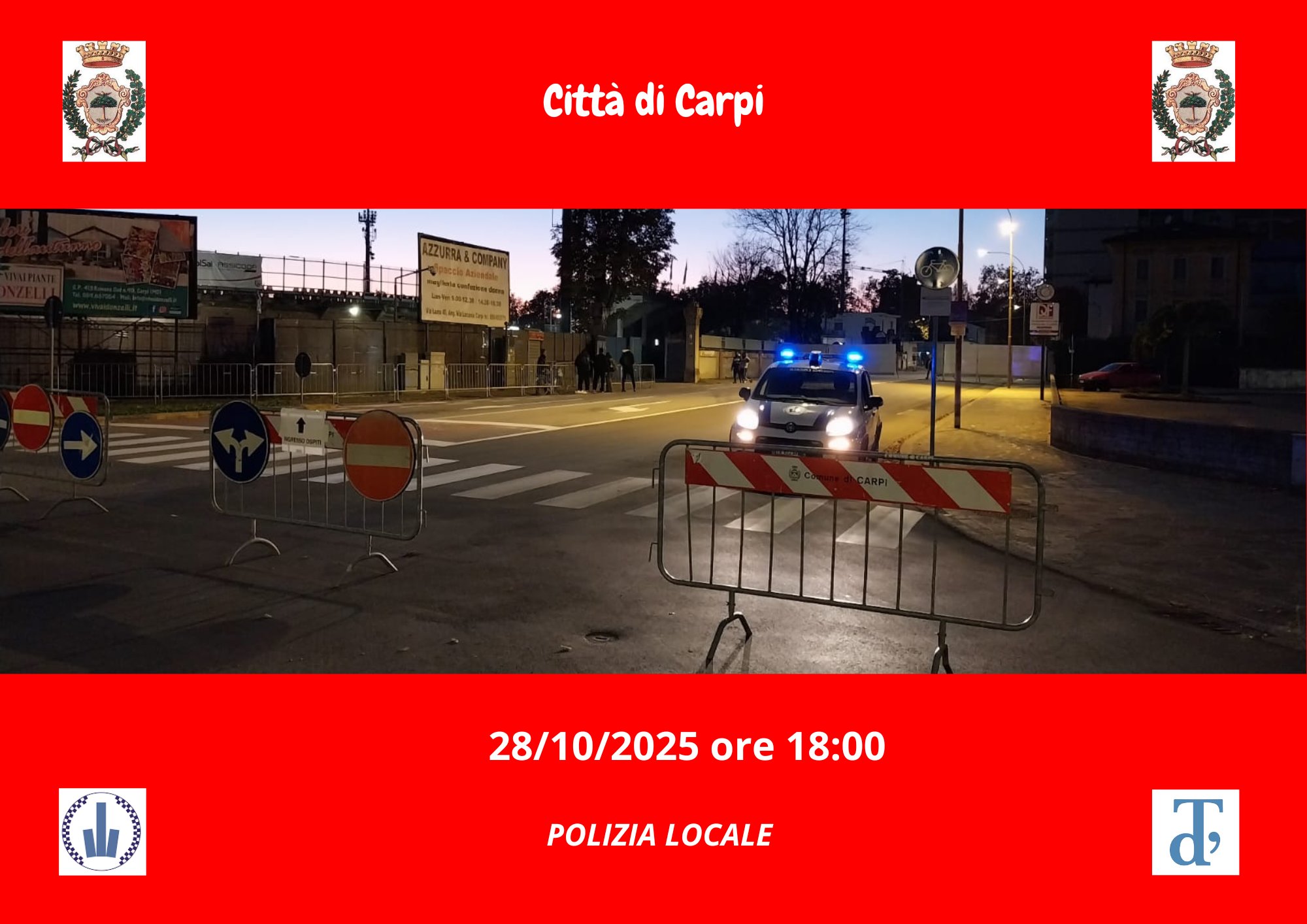 Chiusura di via Carlo Marx per partita allo stadio Cabassi