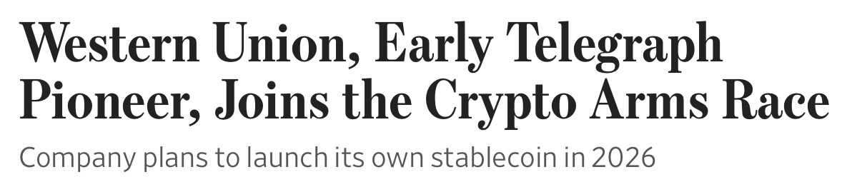 CoinDataFlow's tweet image. Western Union is rolling out its own stablecoin on the #Solana blockchain — aiming to make cross-border transfers faster, cheaper, and fully Web3-ready. 
#SOL #WesternUnion #Stablecoin #CryptoNews