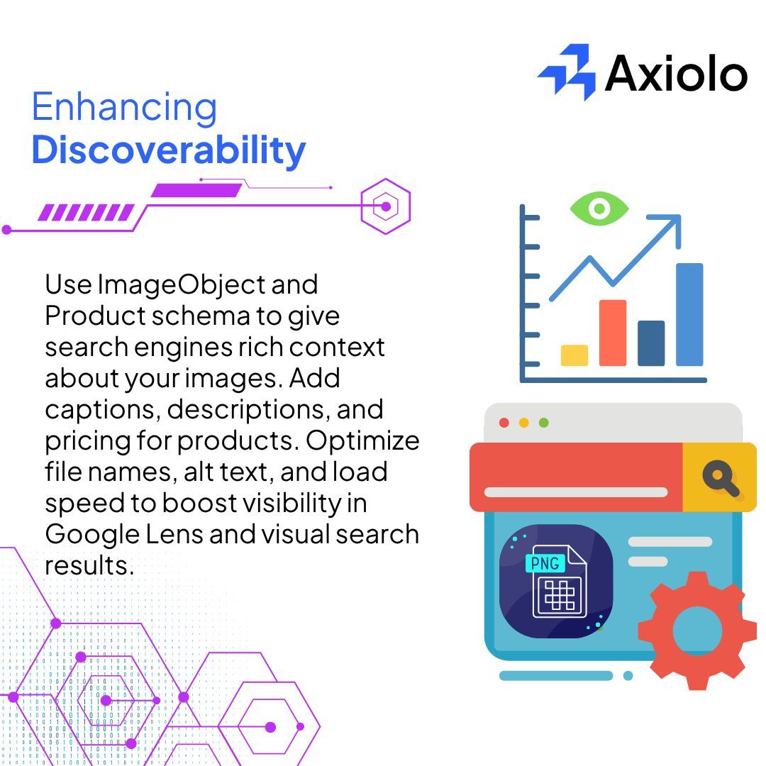 Axiolomkt's tweet image. 📸 Boost your visual SEO! 
Use ImageObject/Product schema, descriptive alt text, captions & metadata. Optimize image quality & speed for Google Lens & Pinterest Lens. Get discovered, not just seen. 
🌟 #SEO #VisualSearch #GoogleLens #ImageSEO #EcommerceSEO #StructuredData