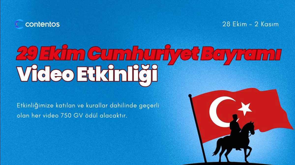 🎉Contentos Türkiye olarak Cumhuriyetimizin 102. yılı coşkusunu, 29 Ekim’e özel hazırladığımız etkinlik ile birlikte kutluyoruz🎉
🎁Katılan her video 750 Gift Vote ödül kazanıyor!
👍Ayrıca Super Like + Mega Like sürprizi seni bekliyor!
Detaylar Linkte: 👇medium.com/@contentosturk…