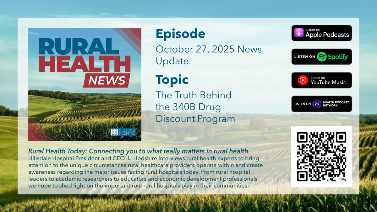 In this week's news episode, JJ addresses some of the misconceptions around the 340B drug discount program, what it does for rural hospitals and why it will be vital to the future of affordable healthcare. Listen wherever you get your podcasts or at hillsdalehospital.com/rural-health-t….