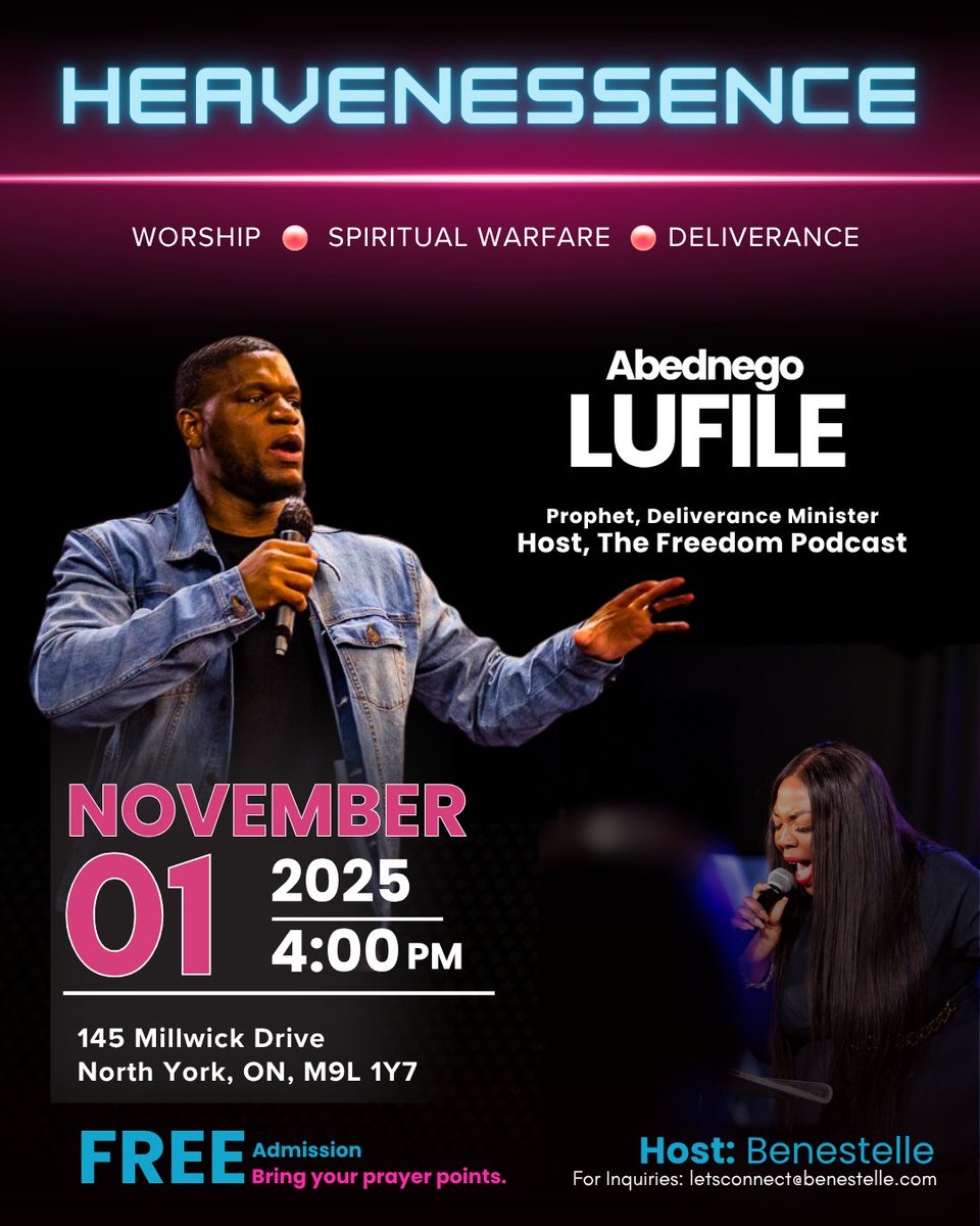 These signs will follow them that believe: In my name shall they cast out devils!- Mark 16:17

Prophet Abednego Lufile will be ministering with power! Chains will break! Limitations: removed! Demons will be cast out!

There will be DELIVERANCE! ⛓️‍💥🔥
#free #Jesus #deliverance