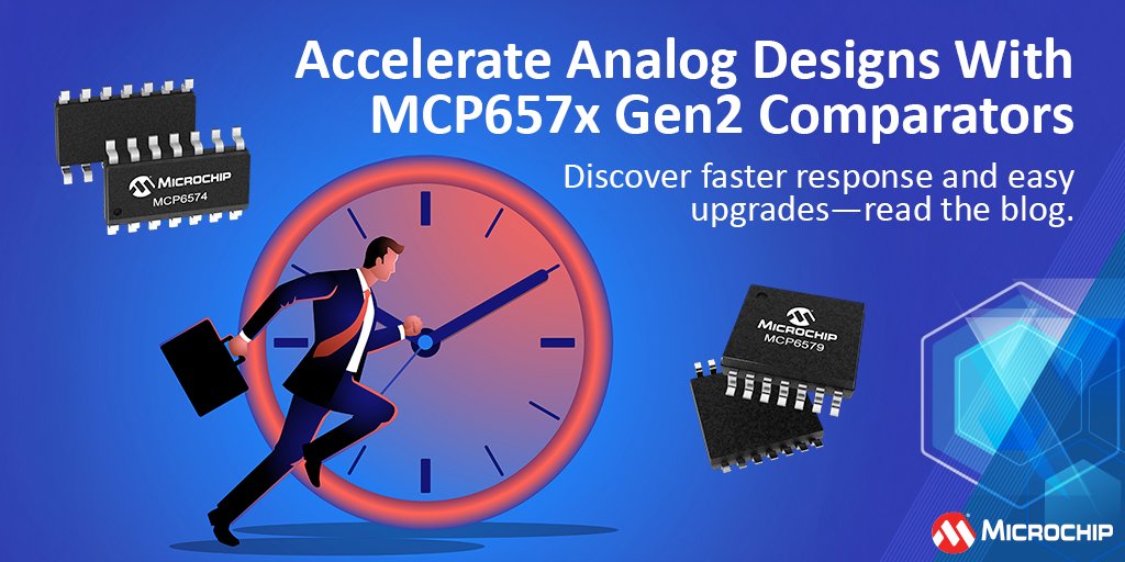 MicrochipTech's tweet image. Simplify your design process and save development time with our new MCP657x Gen2 comparators—delivering rapid response, low power and seamless compatibility. Explore the blog: mchp.us/3LlsQLu. #EmbeddedSystems #HighSpeedComparators #CircuitDesign