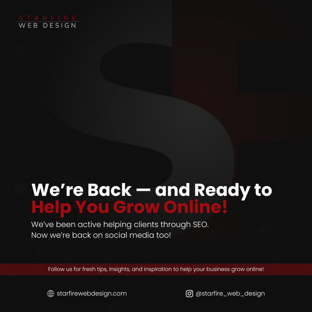 StarfireWeb's tweet image. We’re back — ready to help your business shine online. ✨

We help businesses grow through:
💻 Web Design
🔄 Web Redesign
📈 SEO
🛠 Maintenance

Get tips, stories, and insights to boost your online presence.

#StarfireWebDesign #WebDesign #SEO #BusinessGrowth