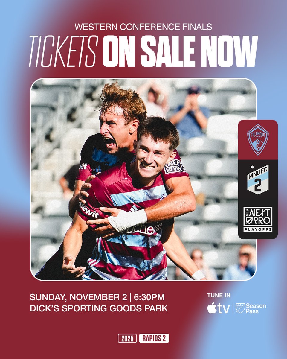 Rapids_2's tweet image. Tickets are now available for this Sunday&apos;s @MLSNEXTPRO Western Conference Final match against Minnesota United FC. 
 
Ticket link ➡️ rapids96.com/Rapids2-Tickets