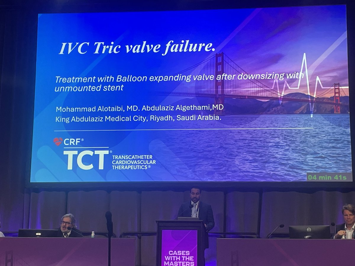 سعيد بمشاركة الطبيب محمد العتيبي من مركز الملك عبدالعزيز للقلب في مشاركته بعرض حالة علاج صمام داخل صمام الوريد الأجوف السفلي في مؤتمر القسطرة في سان فرانسيسكو <a href="/MHD_OSA/">MHD</a> 
Happy to see our fellow Dr Mohammed Alotaibi to present case of BEV Valve implantation in IVC TRIC valve At