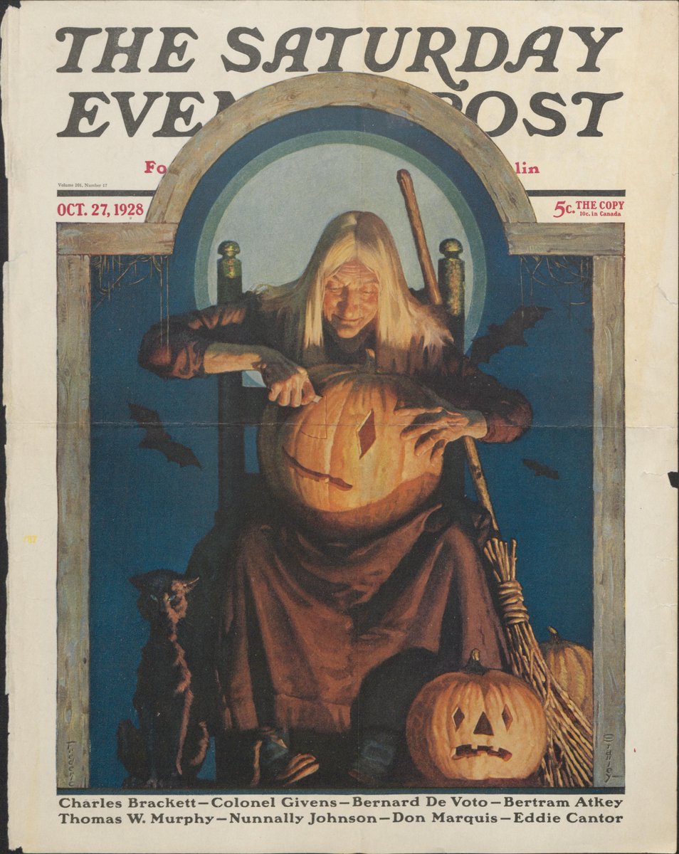 It’s Spooky Season! 👻🕸️

The @InternetArchive is serving frights all week. Today’s treat: a 1928 Saturday Evening Post cover by Frederic Stanley of a woman carving a pumpkin 🎃
97 years later &amp; still haunting! 🖤

More Spooky Stuff here ⤵️
archive.org/details/@sterl…
🧵