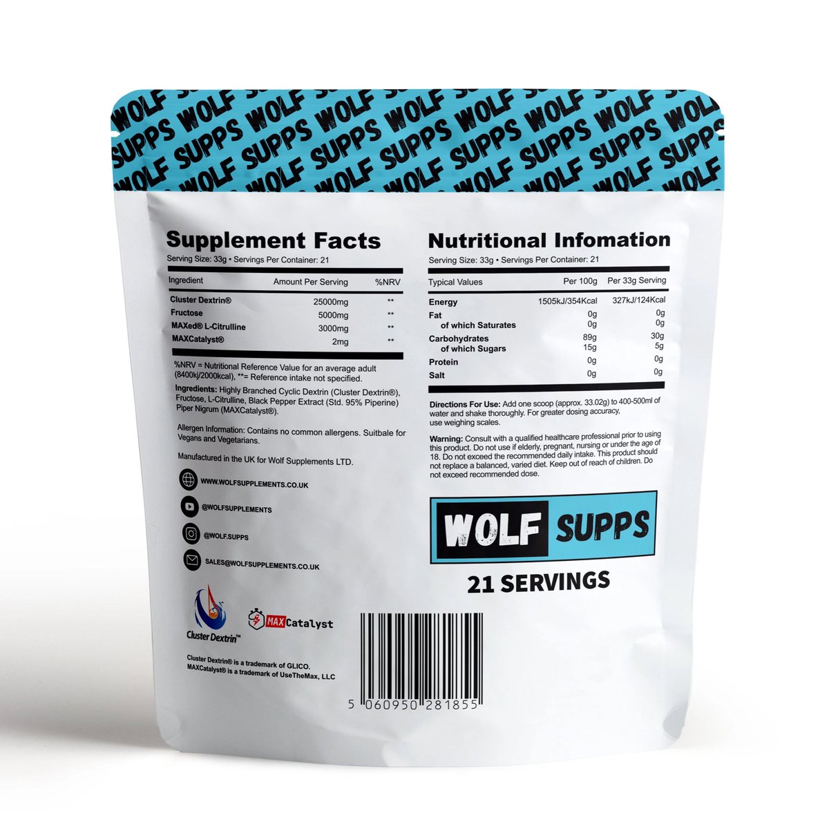 wolfsupplements.co.uk/products/wolf-…

Wolf Endure now available to pre-order! 

Each serving delivers a precise blend of 25g of Cluster Dextrin® and 5g of Fructose. 

Wolf Endure also includes 3g of MAXed™ L-Citrulline, enhanced with MAX Catalyst™ Technology for superior absorption.