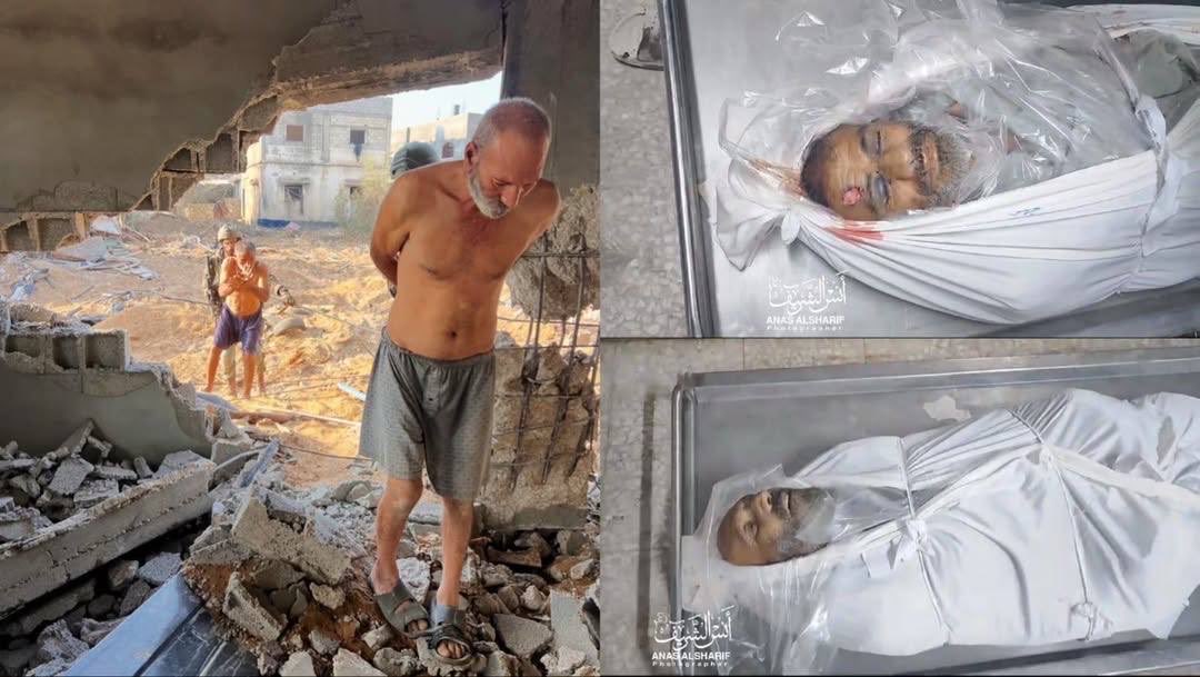 QudsNen's tweet photo. Israeli occupation troops from the 92nd Battalion of the Kfir Brigade detained two elderly Palestinians from Beit Lahia, using them as human shields for several days before killing them, during the ground invasion.

The victims, identified as Ali Marouf and Nadi Marouf, were reportedly released near Al Twam Junction on November 9, 2024, where they were shot and killed by the Israeli occupation shortly afterward.