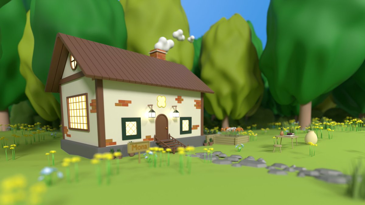 nanokamonakamo's tweet photo. Blenderでおうち作りました！

なかなかかわいくできたと思います🌼
後ろの森が難しかったです🌳🌳🌳

配信の背景でいつか使いたいです！

#Blender #Vtuber https://t.co/1CgzTBdpDf
