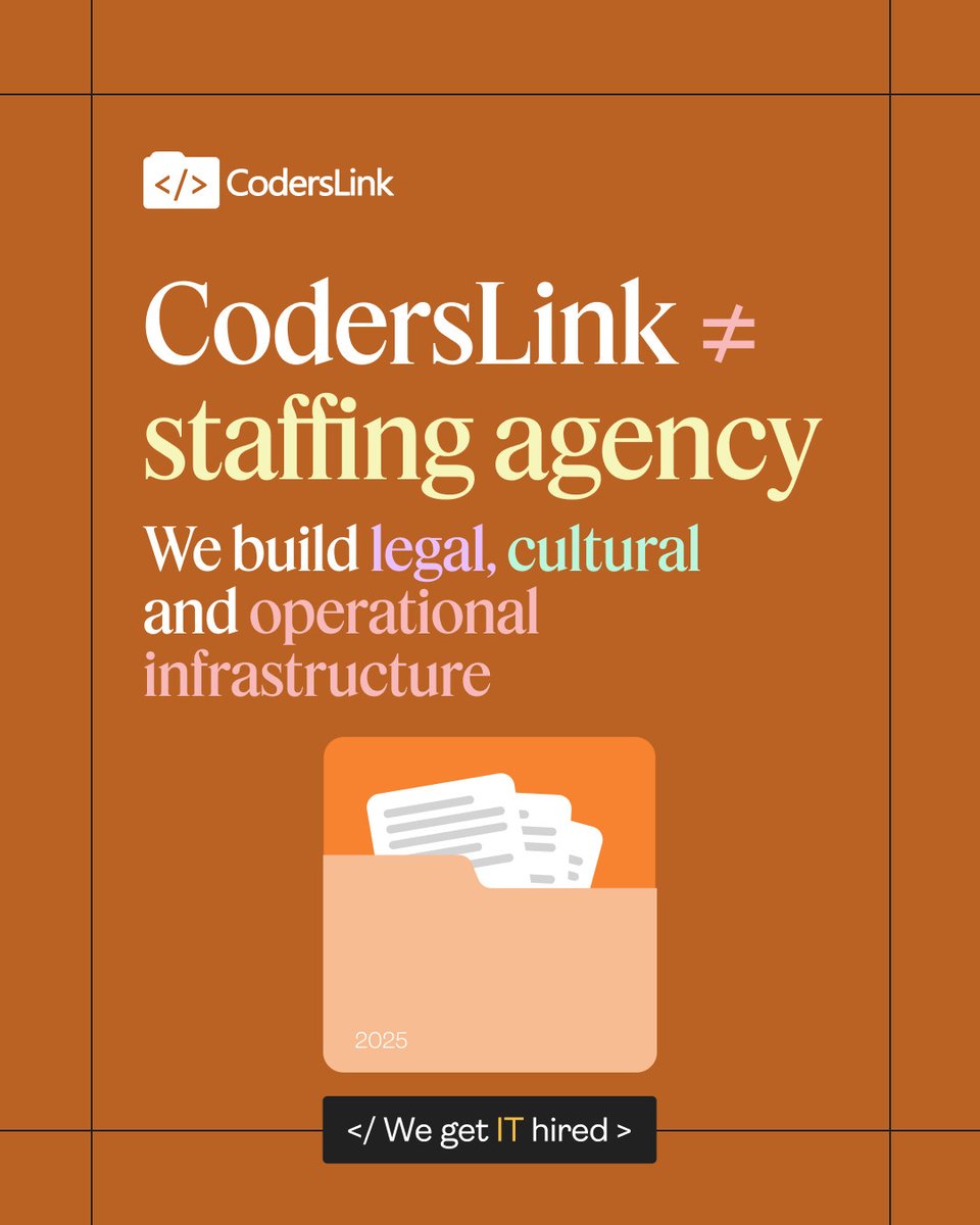hirecoderslink's tweet image. CodersLink ≠ staffing agency. 🚫

💼We build the legal, cultural, and operational infrastructure that lets companies scale tech teams across LATAM.