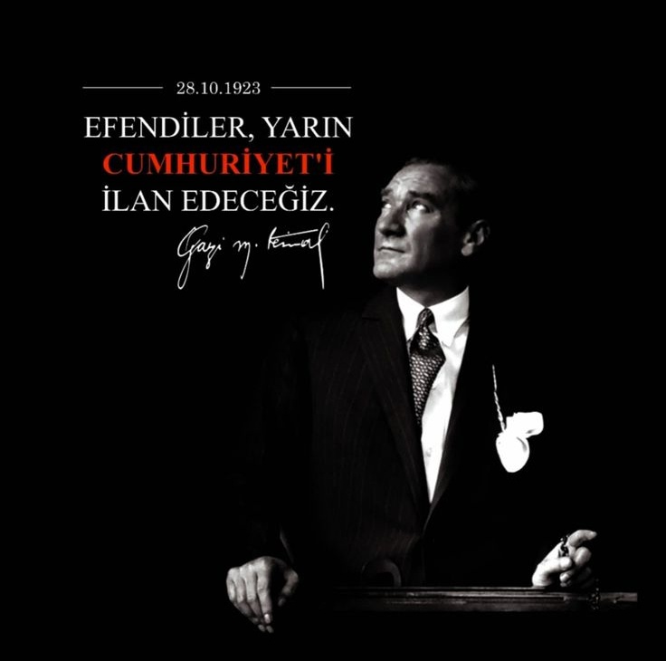 Atatürk’ün ‘yarın’ dediği gün, bir milletin kaderi değişti.
Cumhuriyet; özgürlüğün, eşitliğin ve aklın zaferidir.
Her 29 Ekim’de yeniden doğar bu ülke, ışığını Mustafa Kemal’den alarak.
#29Ekim1923 
#CumhuriyetBayramı