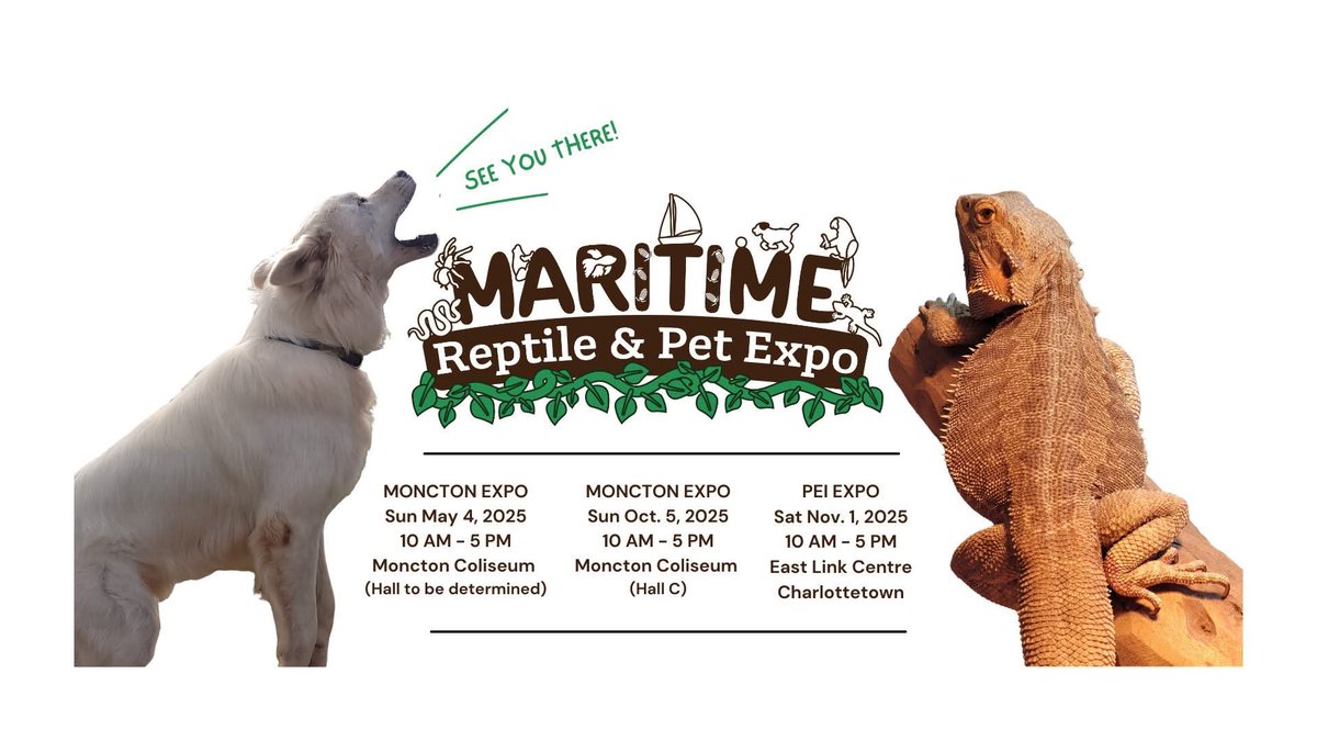 Come and join us on Saturday, November 1st @ 10am-5pm for the last Maritime Reptile &amp; Pet Expo of the year at the <a href="/EastlinkCtrPEI/">Eastlink Centre Charlottetown</a>! 
Admission is $10/person with children 10 &amp; under free. We will also have a family rate of $35 / family of 4 (2 adults, 2 youth over 10)