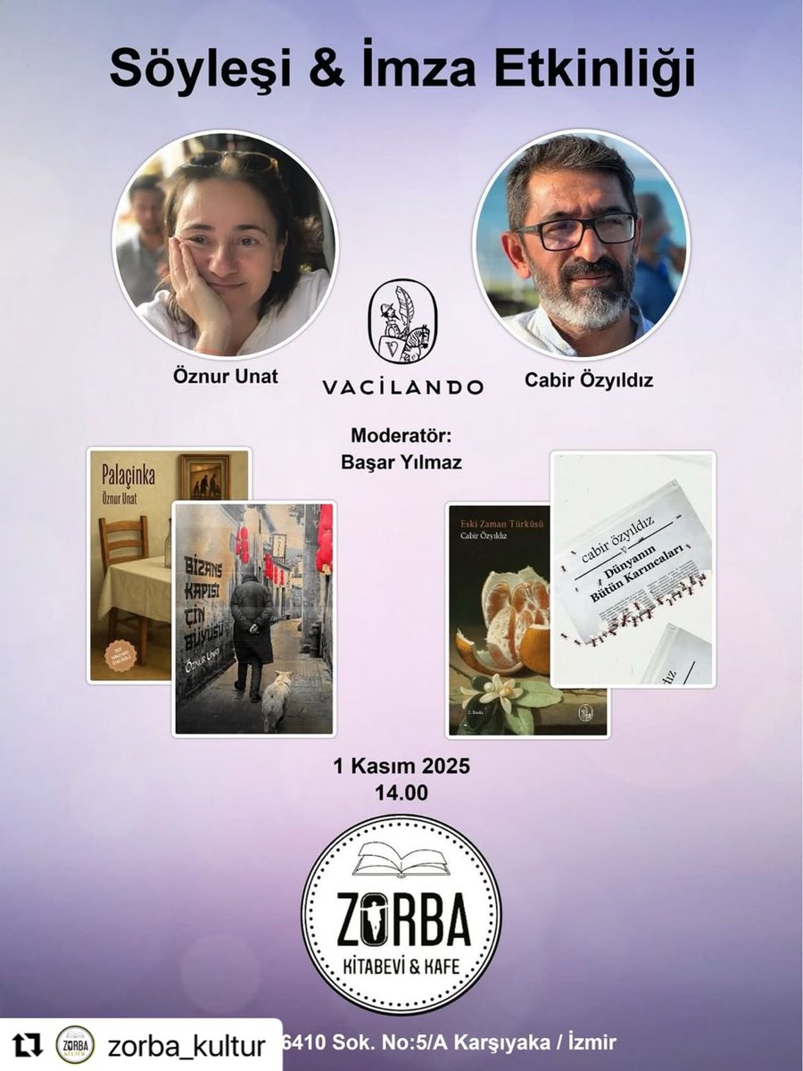 1 Kasım Cumartesi, Zorba Kültür’de, sevgili Öznur ve Cabir ile öykü konuşacağız.
Müsait olan tüm edebiyatseverleri bekliyoruz.