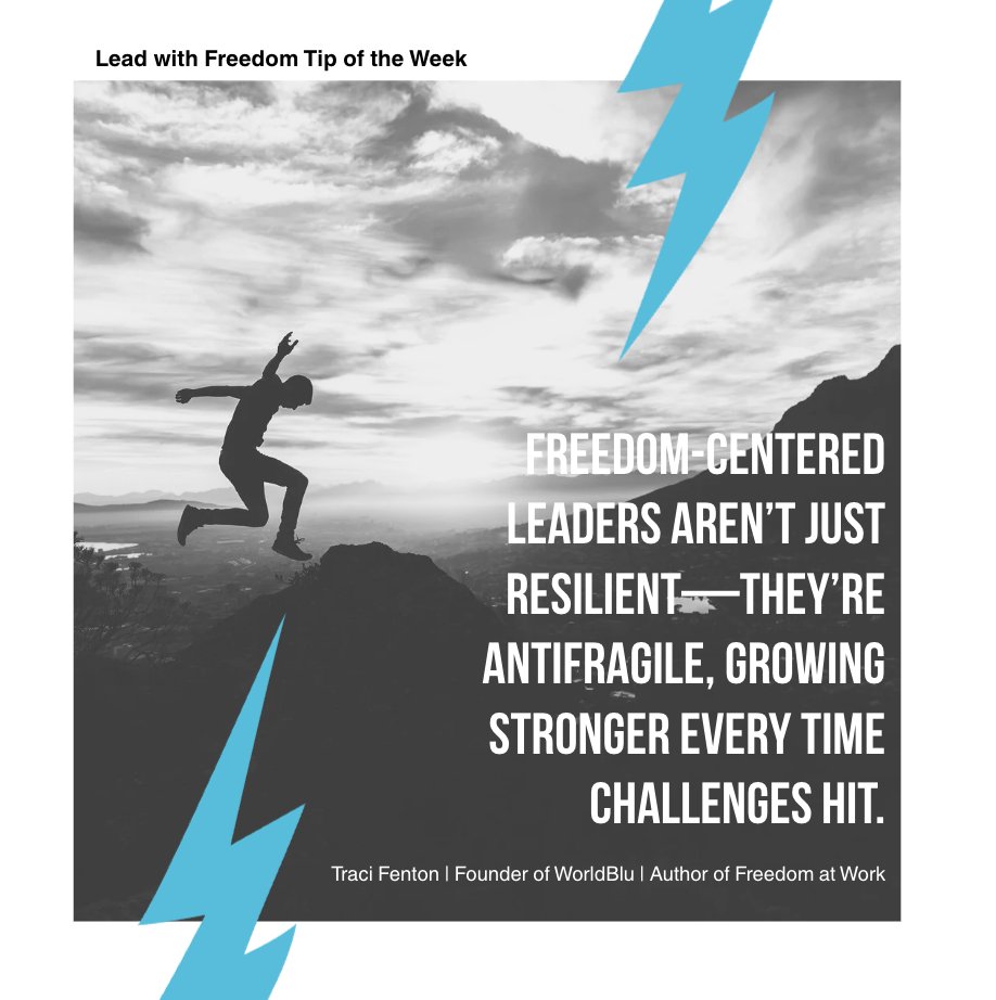 realWorldBlu's tweet photo. 💥Lead with Freedom: Resilient leaders survive stress. Freedom-Centered Leaders thrive in it. Antifragile orgs use challenges to grow, innovate &amp; build trust. Decentralize, empower, embed accountability—turn pressure into strength. 💪 #LeadershipDevelopment https://t.co/nw2HYCaDBr