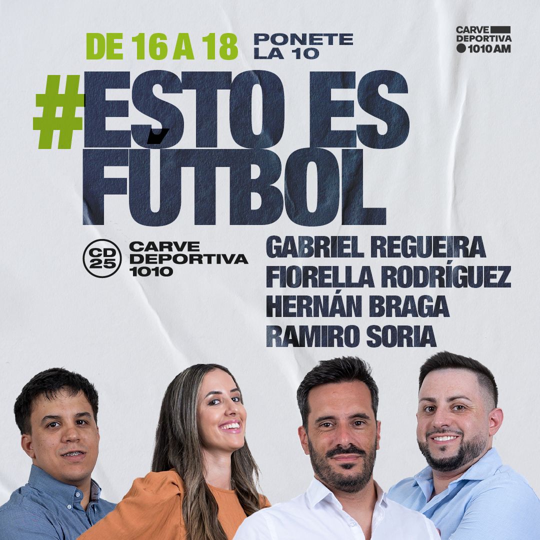 🔛 ¡AIRE!

¡Comenzó #EstoEsFutbol!

<a href="/RegueiraRelator/">Gabriel Regueira</a>, <a href="/Fiorella_73/">Fiorella</a>, <a href="/hernanbraga1/">Hernán Braga</a> y <a href="/ramisoria18/">Ramiro Soria</a> con información, análisis y palabra de protagonistas para seguir moviendo la tarde

📻 1010 AM | carvedeportiva.uy
📺 youtube.com/@CarveDeportiv…