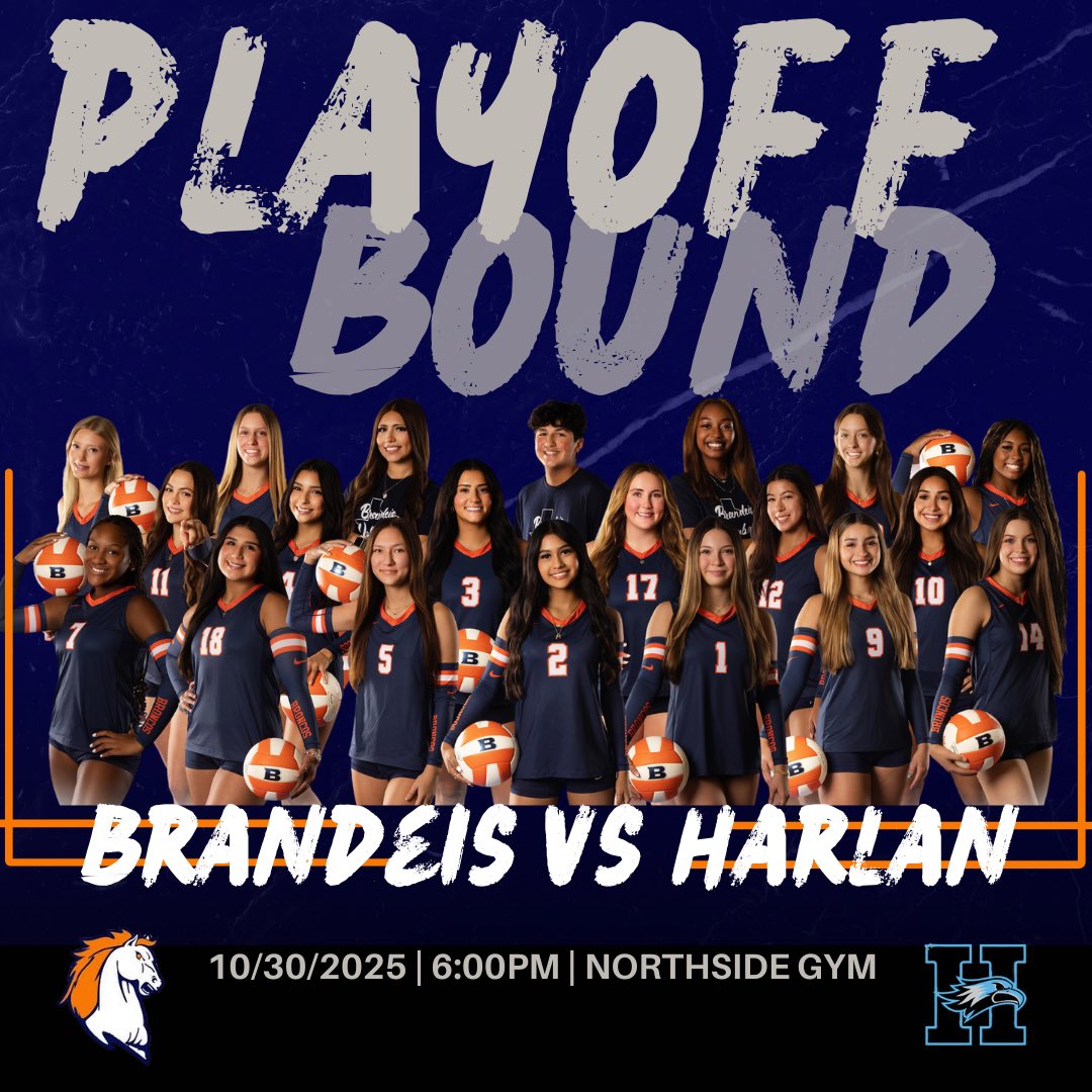 BrandeisVB08's tweet photo. 🧡PLAYOFFS ROUND 1🧡
✔️vs Harlan
✔️Thursday 10/30/25
✔️@ NSG 6pm
💙COME OUT &amp; SUPPORT YOUR BRONCOS!!💙
@Coach_KLewis @danaperry73 @NISDBrandeis https://t.co/ymExvj4ASG