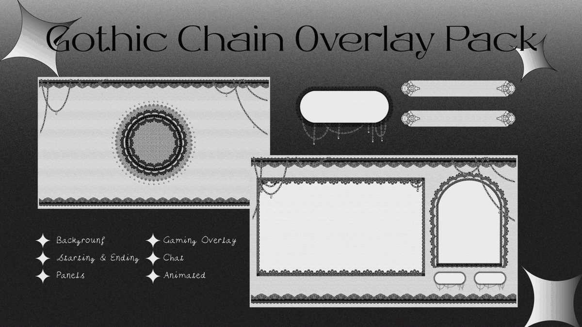 Arndaipstudio's tweet photo. New Stream Pack! ⛓️ Gothic Chain theme is here for all streamers. Available on Vgen &amp; Kofi! 
#Vgen Shop: https://t.co/jsPLEWF32q
#Kofi Shop https://t.co/pqnvUYcO3k

#streamerassets #streaming #VTuberAssets https://t.co/RTOLfZ6cM8