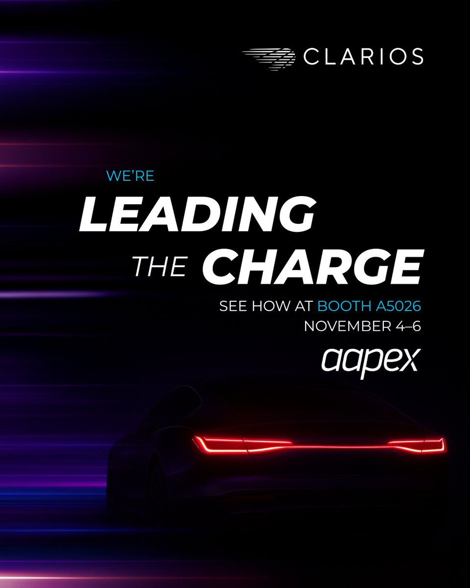 Get ready for @AAPEXShow 2025, Nov 4–6 in Las Vegas! Visit the Clarios team at booth A5026 to see how we lead in low-voltage power solutions. #Clarios #AAPEX25 #Innovation #Automotive #Aftermarket