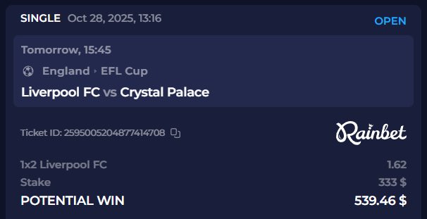 Liverpool to finally beat Palace this season at the third time of asking and dump them out of the League Cup. Their depth is superior in my opinion. #AD